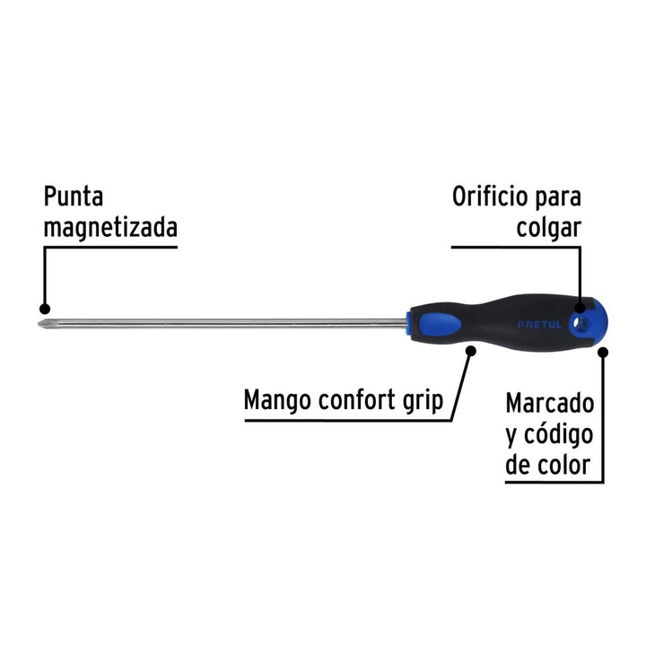 Desarmador punta Phillips 1/4x8" Comfort Grip Pretul - Mundo Tool 