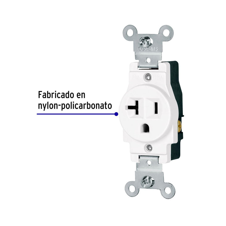 CONTACTO SENCILLO, 2 POLOS 3 HILOS, 20 A, STANDARD, BLANCO - Mundo Tool 