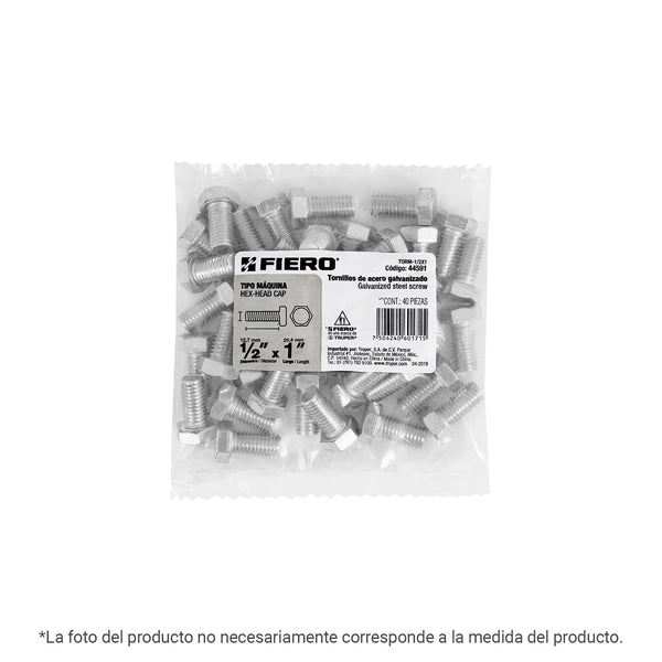 Bolsa con 8 tornillos 1/2' x 7' tipo máquina, FIERO - Mundo Tool 