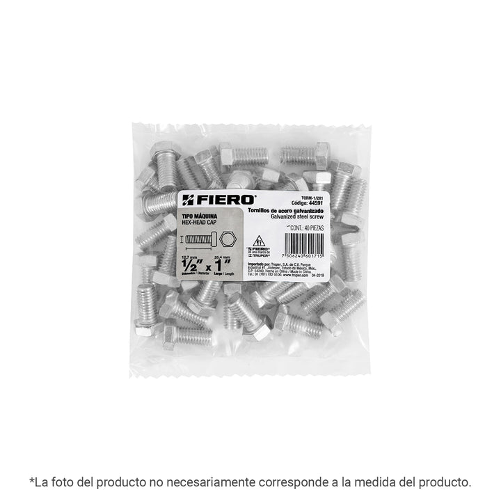 Bolsa con 8 tornillos 1/2' x 7' tipo máquina, FIERO - Mundo Tool 