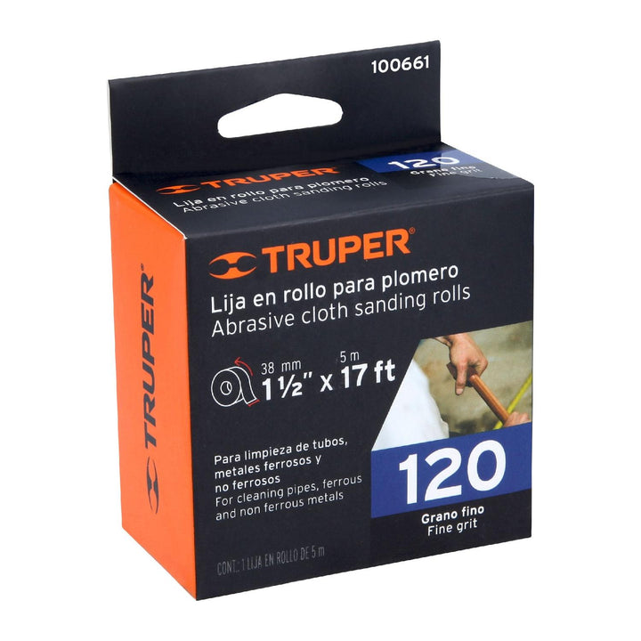 Lija para plomero grano 120 ancho 1-1/2". Rollo de 5 m - Mundo Tool 