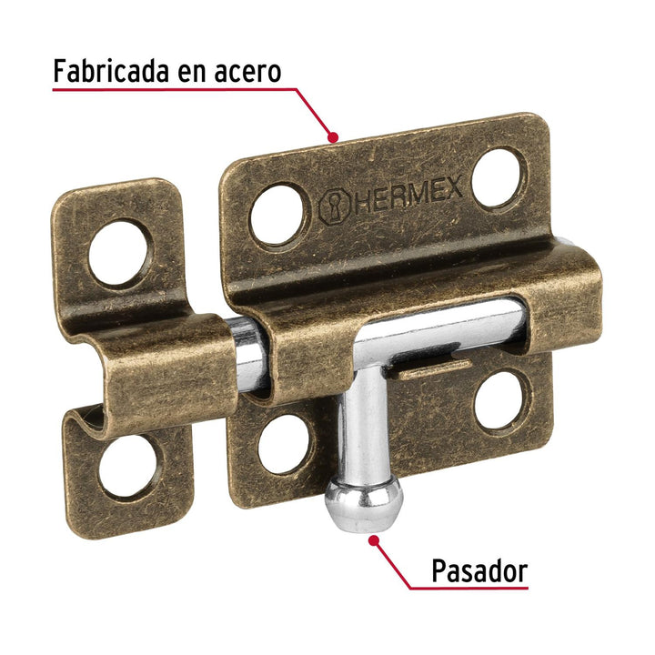 Pasador de barril de acero latón antiguo 2", Hermex - Mundo Tool 