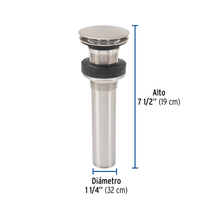 Contra p/lavabo, 1-1/4', sin rebosadero, hongo, latón, satín - Mundo Tool 