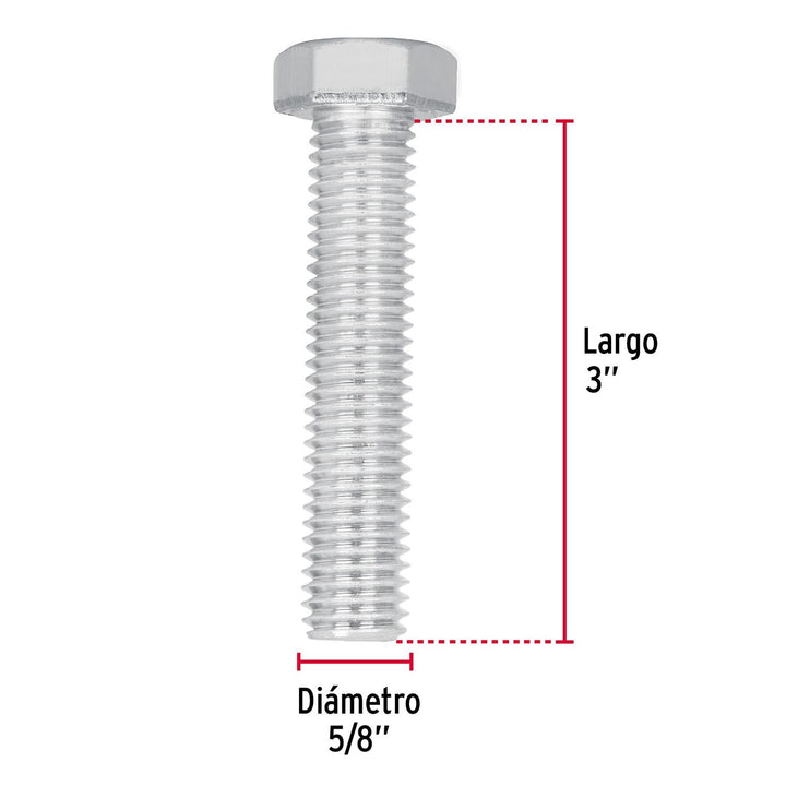 Tornillo tipo máquina, 5/8 x 3', bolsa con 6 pzas Fiero - Mundo Tool 