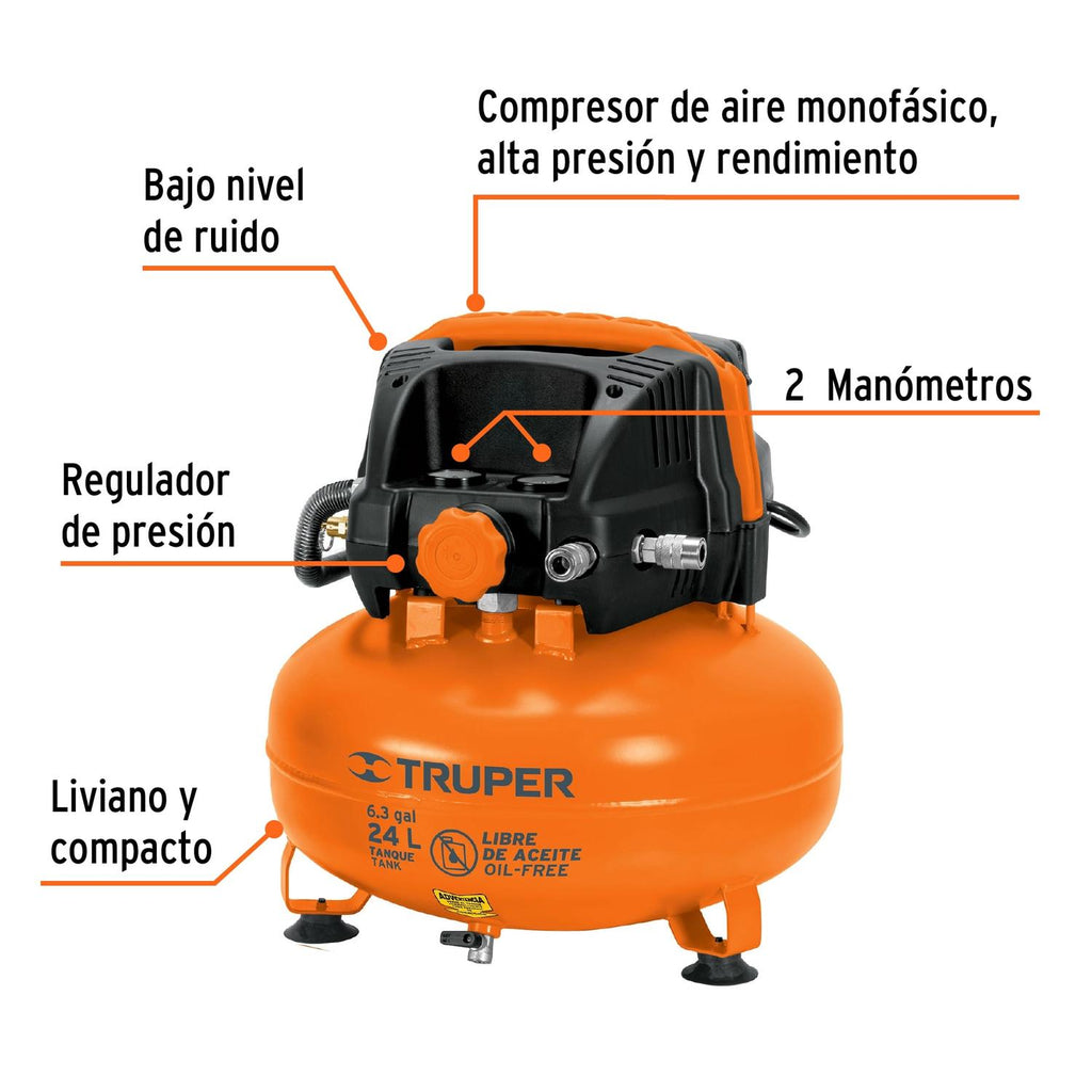Kit compresor libre de aceite 24 L, 2-2/3 HP, PIPI-420 y manguera