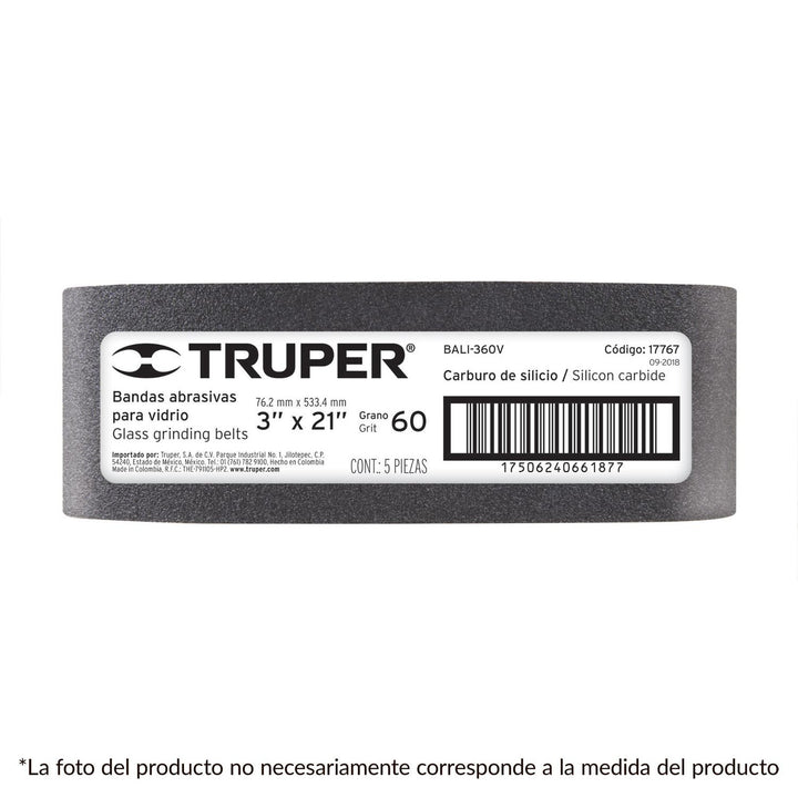 Banda de lija para vidrio 3 X 21' grano 120 Truper 5 pzas - Mundo Tool 