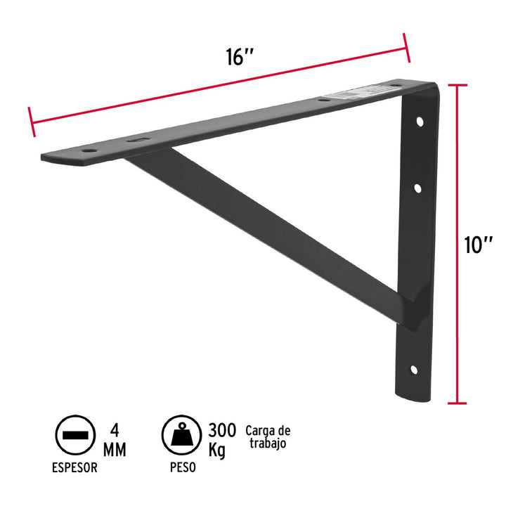 Ménsula de acero reforzada negra 10 x 16', Fiero. 1 pza - Mundo Tool 