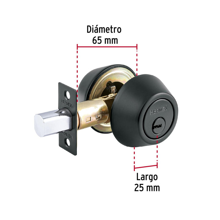 Cerrojo llave-llave negro, llave de puntos, Hermex - Mundo Tool 