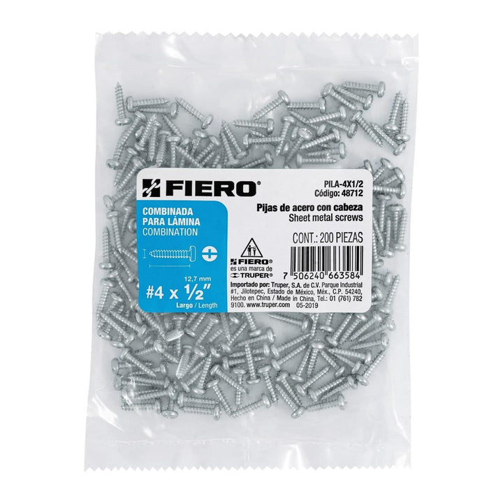 Pija para lámina, #4 x 1/2', bolsa con 200 piezas Fiero - Mundo Tool 