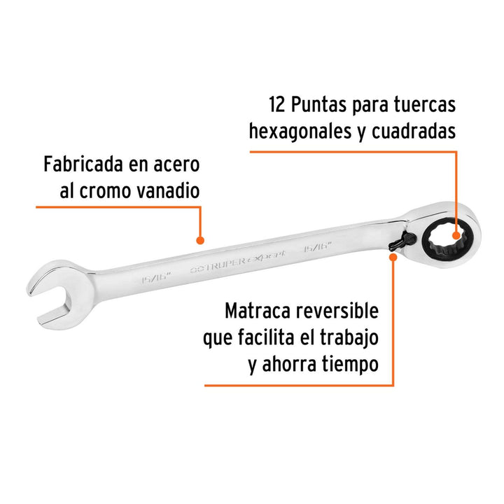 Llave Combinada 15/16 Matraca Truper Expert - Mundo Tool 