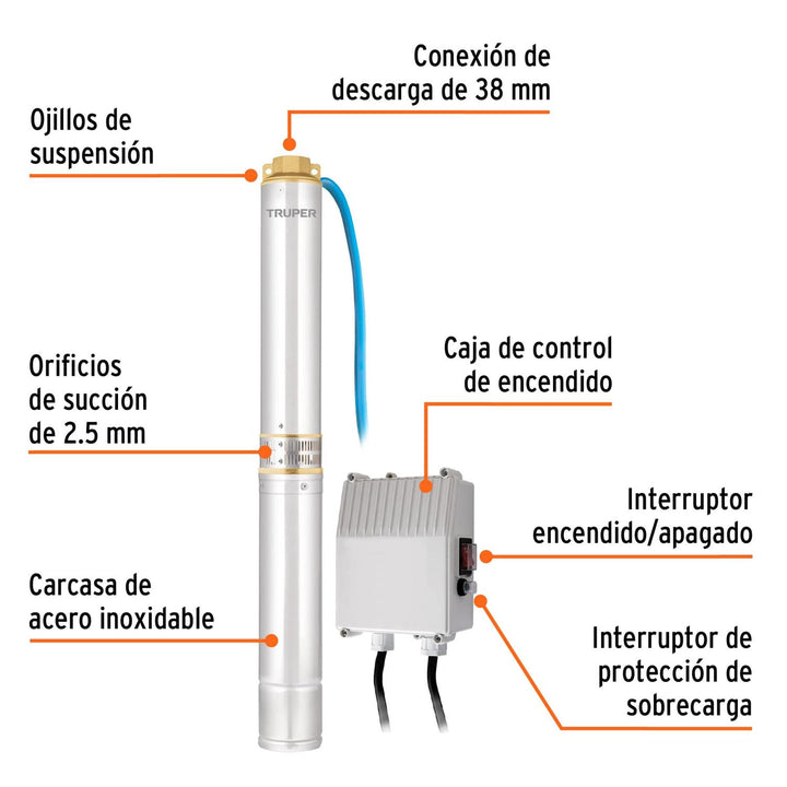 Bomba sumergible para pozo profundo, 1-1/2 HP, agua limpia - Mundo Tool 