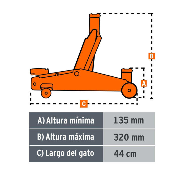 Gato hidráulico de patín 2t, 30 movimientos, maletín, Truper - Mundo Tool 