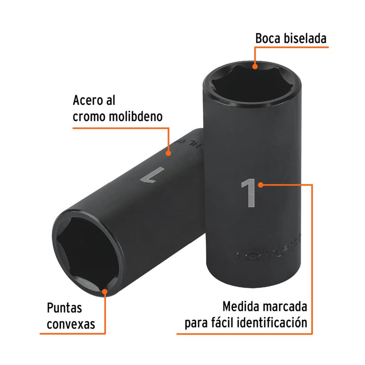 Dado de impacto 1" largo cuadro 1/2" Truper - Mundo Tool 