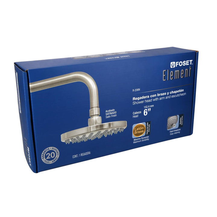 Regadera De Latón 6' Con Brazo Satinado Eleme Foset - Mundo Tool 