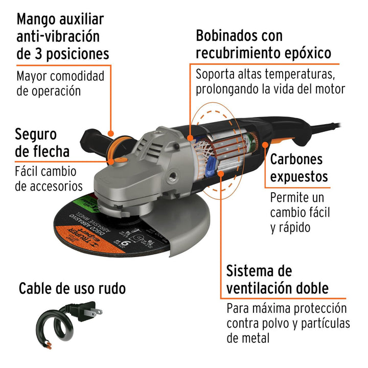 Esmeriladora angular 9" 2450 W, Truper Expert - Mundo Tool 