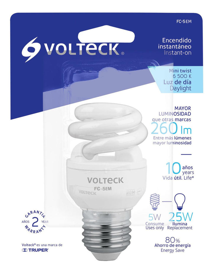 Foco Luz Cálida 5 W Espiral Mini T2 Volteck - Mundo Tool 