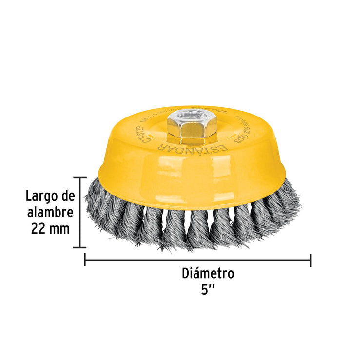 Carda copa 5' alambre trenzado fino, eje 5/8'-11, Pretul - Mundo Tool 