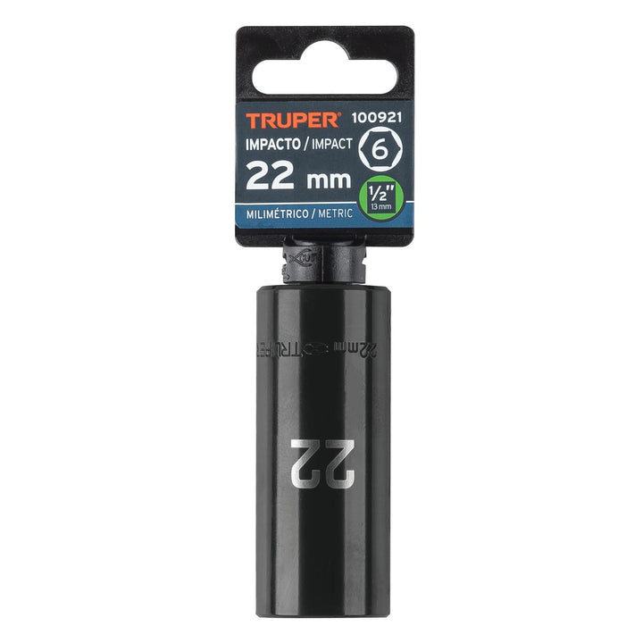 Dado largo impacto de 22 mm, 6 puntas, cuadro 1/2", Truper - Mundo Tool 