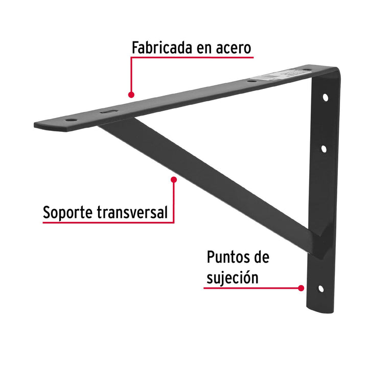 Ménsula de acero reforzada negra 10 x 16', Fiero. 1 pza - Mundo Tool 