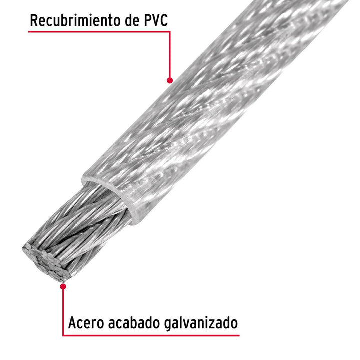 Cable rígido de acero 1/8', recubierto PVC, 7X7, 75 m Fiero - Mundo Tool 