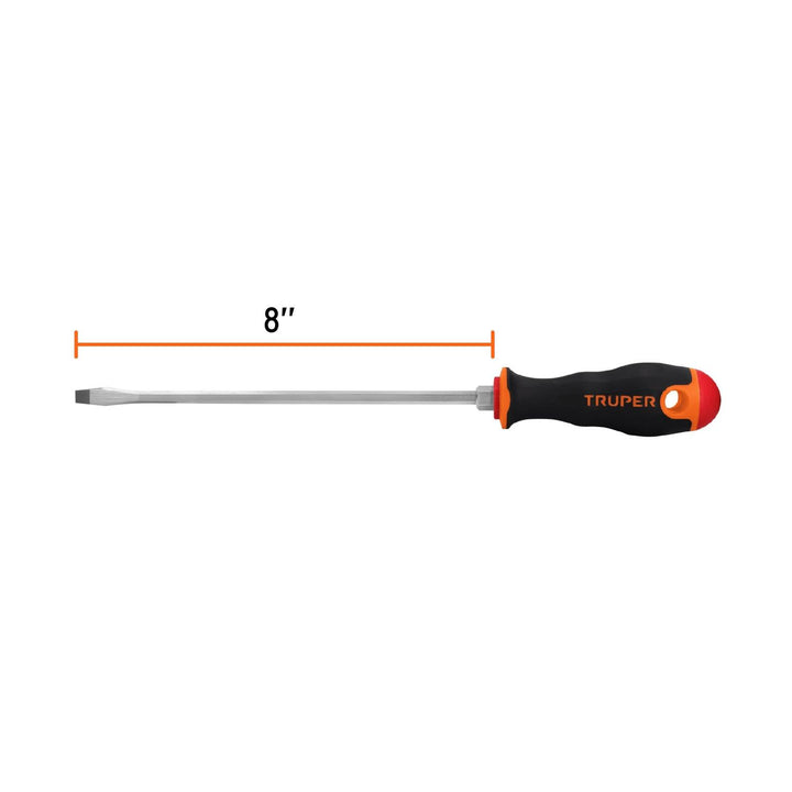 Desarmador plano 1/4" x 8" mango Comfort Grip, Truper - Mundo Tool 