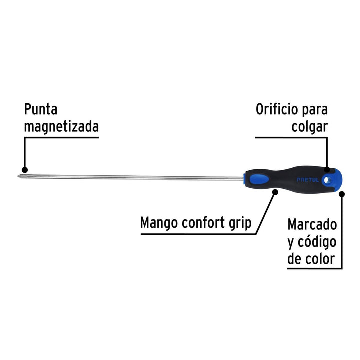 Desarmador de cruz 3/16" x 10" mango Comfort Grip, Pretul - Mundo Tool 