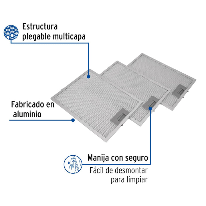 Juego de 3 filtros de aluminio para campana CAME-80 - Mundo Tool 