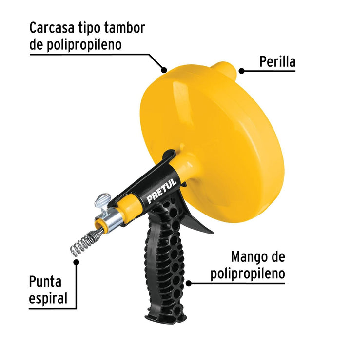 Destapacaños de 7.6 m manual con mango, Pretul - Mundo Tool 