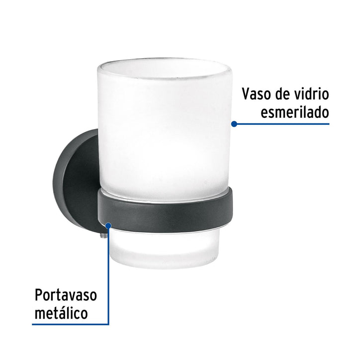 Portavaso cepillero negro con vaso de vidrio, Foset Túbig - Mundo Tool 