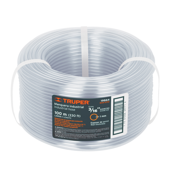 Truper MAN-3/16I, Manguera industrial, rollo de 100 m, 3/16″ - Mundo Tool 