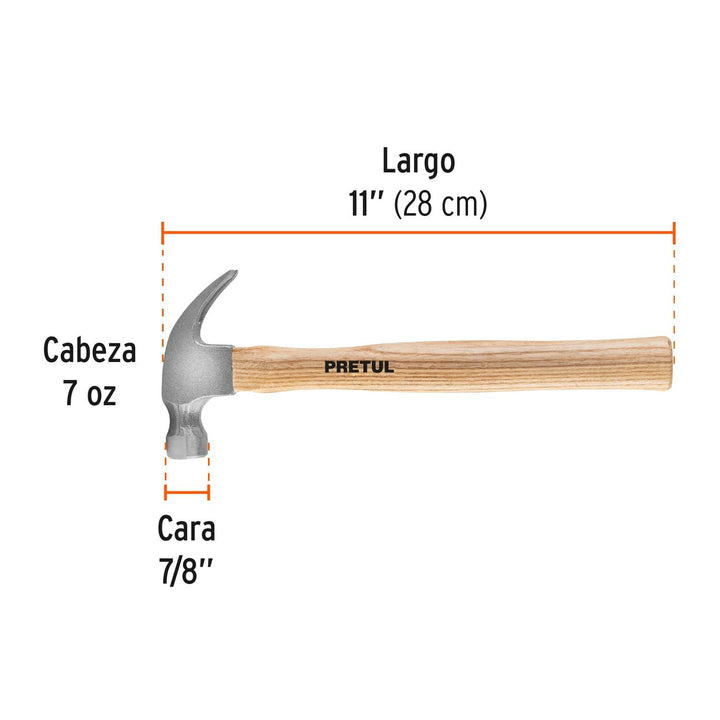 Martillo Uña Curva 7 Oz Pretul - Mundo Tool 