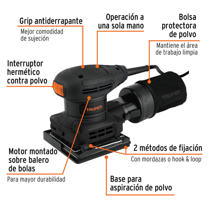 Lijadora orbital 1/4 hoja, 300W, TRUPER INDUSTRIAL - Mundo Tool 