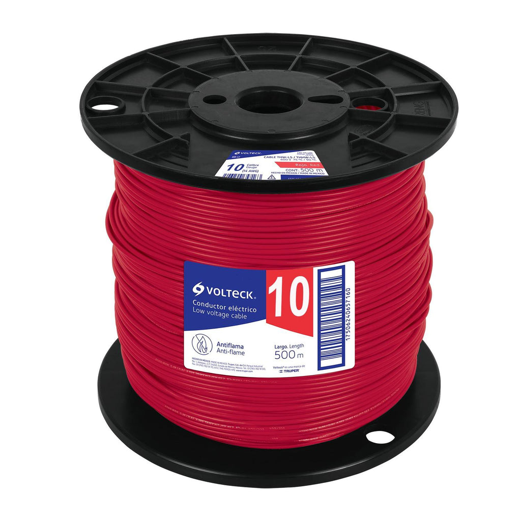 Cable THHW-LS, 10 AWG, rojo, bobina 500 m Volteck