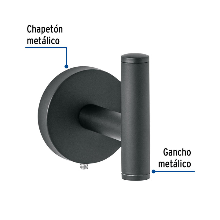 Gancho sencillo metálico acabado negro, Foset Túbig - Mundo Tool 