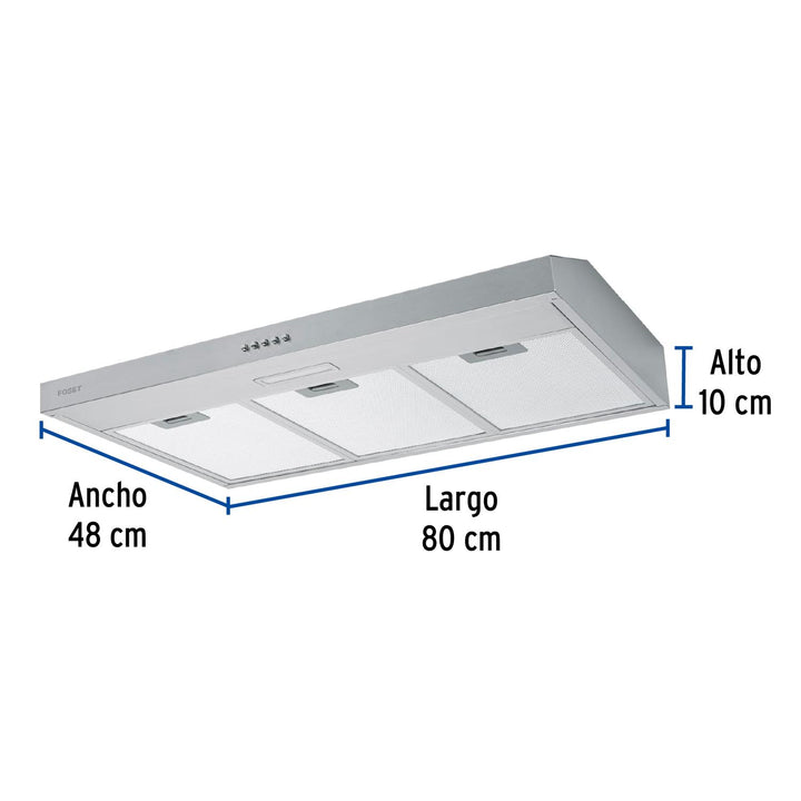 Campana extractora 80cm, empotrable, acero inoxidable, Foset - Mundo Tool 