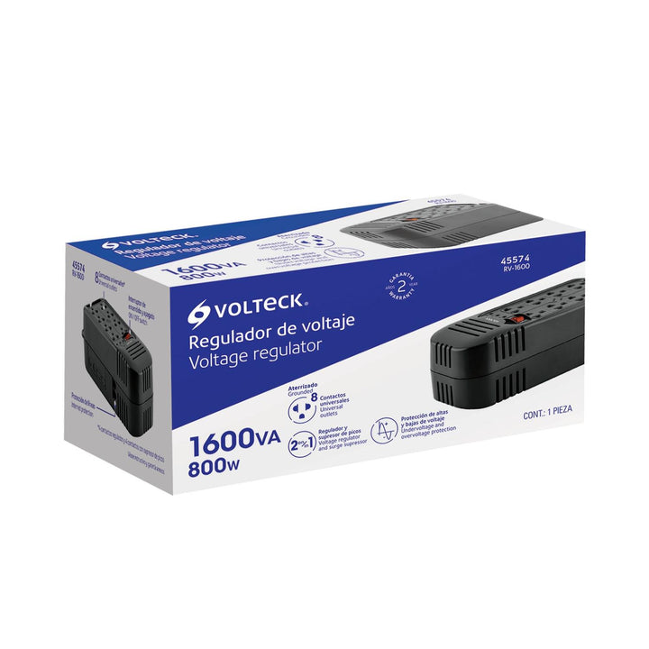 Regulador de voltaje de 1600 VA / 800 W 8 contactos, Volteck - Mundo Tool 