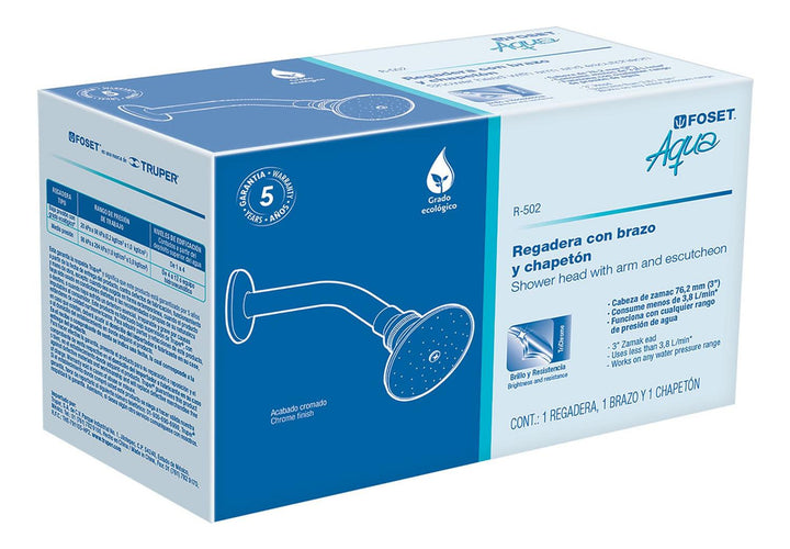 Regadera Redonda Zamak 3' Con Brazo Aqua Foset - Mundo Tool 