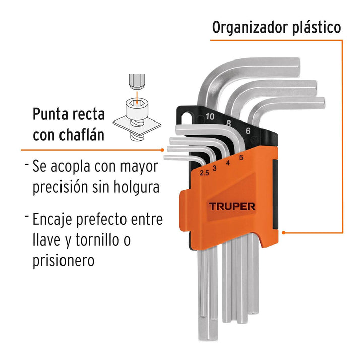 Juego de 7 llaves Allen milimétricas con organizador Truper - Mundo Tool 