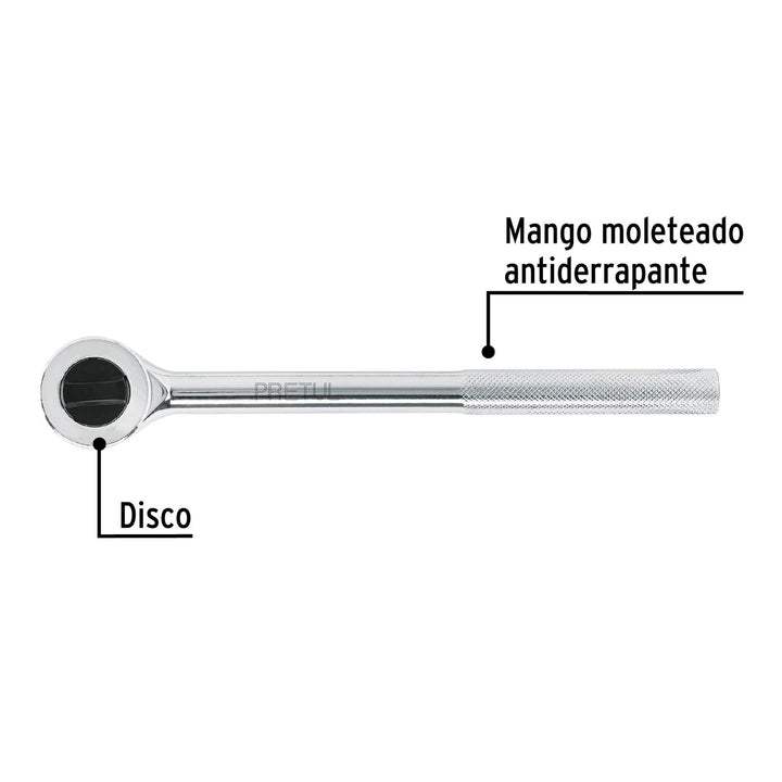 Matraca cuadro 1/2" cabeza redonda con disco, Pretul - Mundo Tool 