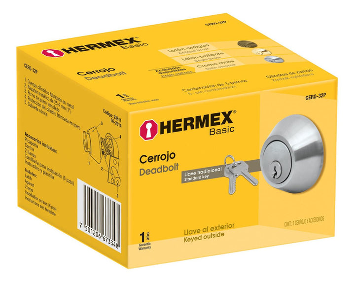 Cerrojo Cromo Mate Doble Cilindro Basic Hermex - Mundo Tool 