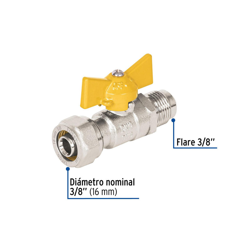 Válvula esfera para PE-AL-PE, 3/8'a flare 3/8', Foset - Mundo Tool 