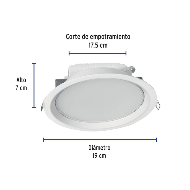 Luminario LED empotrado redondo de 12 W, luz cálida, Volteck - Mundo Tool 