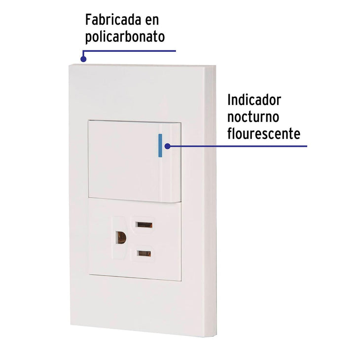 Placa armada 1 interruptor,1contacto,1.5mod,Española, blanco - Mundo Tool 