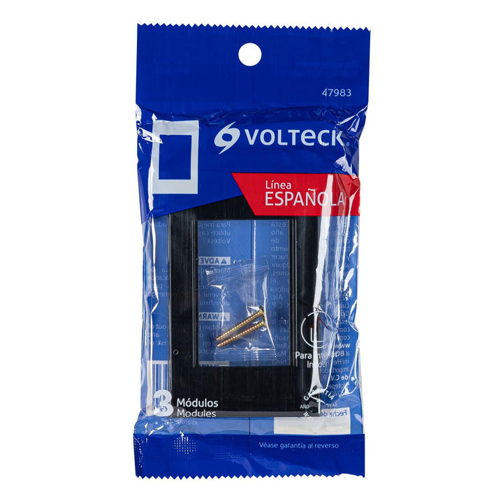 Placa 1 ventana, 3 módulos, línea Española, color negro Volteck - Mundo Tool 