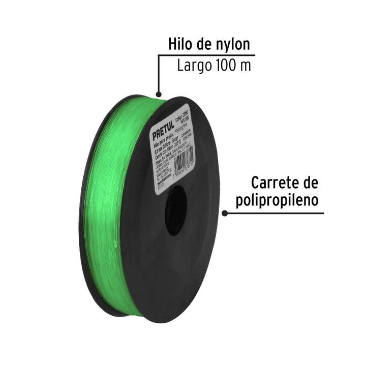 Hilo para pesca rollo 100m calibre 0.50mm verde Pretul - Mundo Tool 