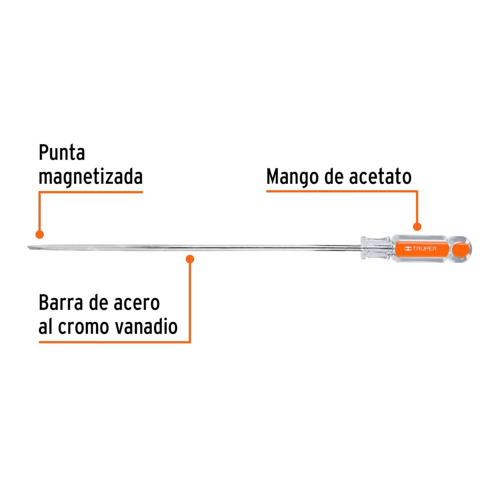 Desarmador cabinet 1/4" x 12" mango de acetato, Truper - Mundo Tool 
