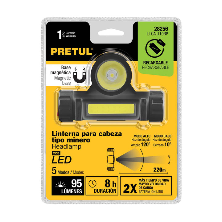 Linterna de minero LED con imán, 180 lm, recargable, Pretul - Mundo Tool 