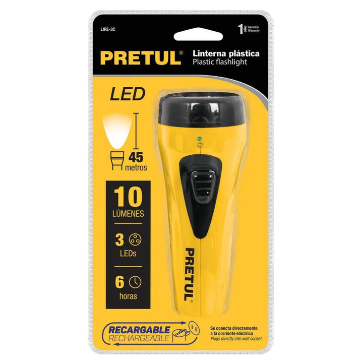 Linterna Recargable De 3 Leds Pretul - Mundo Tool 