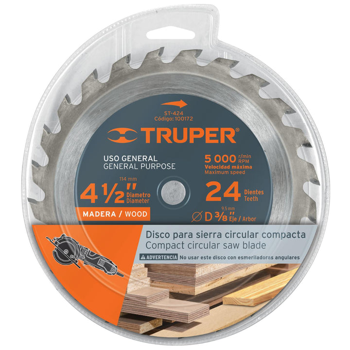 Disco Sierra P/madera 4-1/2 24 Dientes Truper - Mundo Tool 