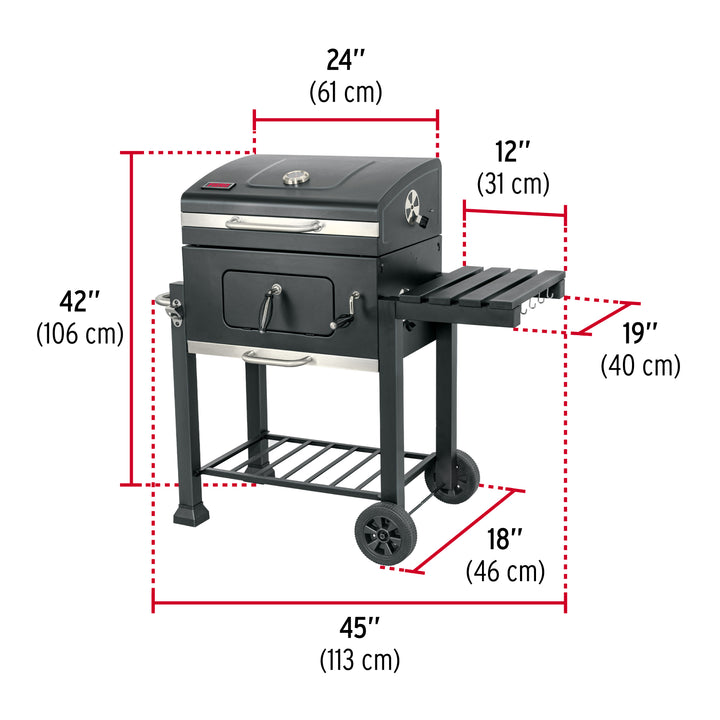 Asador de carbón de 24' con tapa, negro, FIERO - Mundo Tool 